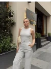 Kadın Kaşkorse Kumaş Atlet Ve Yüksek Bel Bol Paça Pantolon Ikili Takım