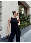 Kadın Kaşkorse Kumaş Atlet Ve Yüksek Bel Bol Paça Pantolon Ikili Takım