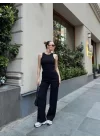 Kadın Kaşkorse Kumaş Atlet Ve Yüksek Bel Bol Paça Pantolon Ikili Takım