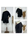 Kadın Kayık Yaka Oversize Asimetrik Bluz Ve şort Iki Iplik Takım