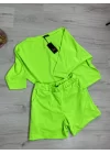 Kadın Kayık Yaka Oversize Asimetrik Bluz Ve şort Iki Iplik Takım
