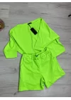 Kadın Kayık Yaka Oversize Asimetrik Bluz Ve şort Iki Iplik Takım