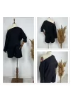 Kadın Kayık Yaka Oversize Asimetrik Bluz Ve şort Iki Iplik Takım