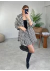 Kadın Kazayağı Desen Vatka Detay Kaban Ve Yüksek Bel Etek Ikili Takım