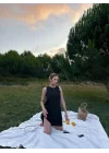 Kadın Keten Kumaş Kolsuz Mini Boy Elbise