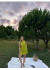 Kadın Keten Kumaş Kolsuz Mini Boy Elbise