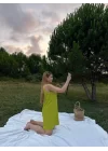 Kadın Keten Kumaş Kolsuz Mini Boy Elbise