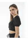 Kadin Keten Pantalon Ve Crop Takım - Siyah
