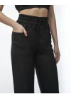 Kadin Keten Pantalon Ve Crop Takım - Siyah