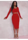 Kadın Kırmızı Kaşkorse Kumaş İkili Takım