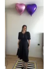 Kadın Kısa Balon Kollu Bisiklet Yaka Kiloş Janjan Krep Elbise