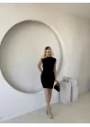 Kadın Kısa Kap Kollu Bisiklet Yaka Belden Bağlamalı Modal Mini Elbise