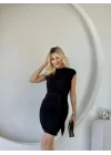 Kadın Kısa Kap Kollu Bisiklet Yaka Belden Bağlamalı Modal Mini Elbise