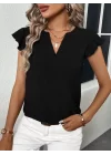 Kadın Kısa Kelebek Kollu V Yakalı Bluz