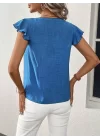 Kadın Kısa Kelebek Kollu V Yakalı Bluz