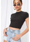 Kadın Kısa Kol Ipek Jarse Crop Top