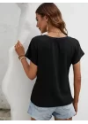Kadın Kısa Kollu Asimetrik Kesim Bel Büzgü Düğüm Detay Viskon Bluz