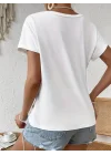 Kadın Kısa Kollu Asimetrik Kesim Bel Büzgü Düğüm Detay Viskon Bluz