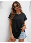 Kadın Kısa Kollu Asimetrik Kesim Bel Büzgü Düğüm Detay Viskon Bluz