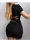 Kadın Kısa Kollu Bel çapraz Detay Dekolteli Eteği Büzgülü Sandy Mini Elbise