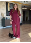 Kadın Kısa Kollu Bisiklet Yaka Asimetrik Viskon Iki Iplik Bluz Ve Pantolon Ikili Takım