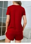 Kadın Kısa Kollu Bisiklet Yaka Baskılı Viskon Bluz Ve şort Ikili Takım