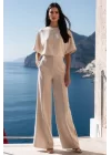 Kadın Kısa Kollu Bisiklet Yaka Bluz Yüksek Bel Cep Detaylı Pantolon Atlas Ikili Takım