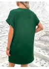 Kadın Kısa Kollu Bisiklet Yaka Cepli Kelebek Baskılı Viskon Elbise