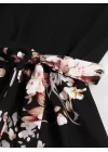 Kadın Kısa Kollu Bisiklet Yaka çiçek Desenli üst Viskon Alt Süprem Kısa Elbise