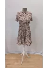Kadın Kısa Kollu Bisiklet Yaka Desenli Süprem Elbise