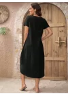 Kadın Kısa Kollu Bisiklet Yaka Düğme Detay Müslim Elbise