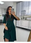 Kadın Kısa Kollu Bisiklet Yaka Fiyonk Broşlu Midi Janjan Krep Elbise