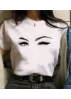Kadın Kısa Kollu Bisiklet Yaka Göz Baskılı Süprem T-shirt