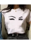 Kadın Kısa Kollu Bisiklet Yaka Göz Baskılı Süprem T-shirt