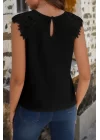 Kadın Kısa Kollu Bisiklet Yaka Ithal Krep Bluz
