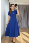 Kadın Kısa Kollu Bisiklet Yaka Maksi Boy Ithal Krep Elbise