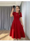 Kadın Kısa Kollu Bisiklet Yaka Maksi Boy Ithal Krep Elbise