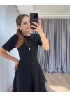 Kadın Kısa Kollu Bisiklet Yaka Maksi Boy Ithal Krep Elbise