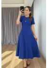 Kadın Kısa Kollu Bisiklet Yaka Maksi Boy Ithal Krep Elbise