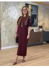 Kadın Kısa Kollu Bisiklet Yaka Omuzdan Düğmeli Uzun Viskon Iki Iplik Elbise