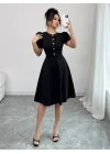 Kadın Kısa Kollu Bisiklet Yaka önden Düğmeli Ithal Krep Elbise