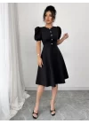 Kadın Kısa Kollu Bisiklet Yaka önden Düğmeli Ithal Krep Elbise