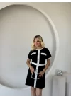 Kadın Kısa Kollu Bisiklet Yaka önden Düğmeli Modal Elbise