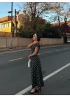 Kadın Kısa Kollu Bisiklet Yaka Puantiyeli Maksi örme Krep Elbise
