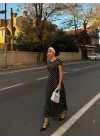 Kadın Kısa Kollu Bisiklet Yaka Puantiyeli Maksi örme Krep Elbise