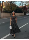 Kadın Kısa Kollu Bisiklet Yaka Puantiyeli Maksi örme Krep Elbise