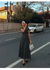 Kadın Kısa Kollu Bisiklet Yaka Puantiyeli Maksi örme Krep Elbise
