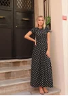 Kadın Kısa Kollu Bisiklet Yaka Puantiyeli Maksi örme Krep Elbise
