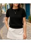 Kadın Kısa Kollu Bisiklet Yaka Triko Bluz