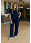 Kadın Kısa Kollu Bisiklet Yaka Viskon Iki Iplik Bluz Ve Pantolon Ikili Takım